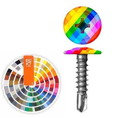 Caморез ПШС по металлу 4,2х19мм порошковая покраска RAL прессшайба сверло