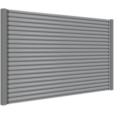 Секция забора жалюзи из ламелей еврожалюзи RAL7004 Серый с металлическими столбами