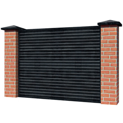 Забор жалюзи ЭКО-Z Черное Дерево 3D Принтек двусторонний на кирпичных столбах