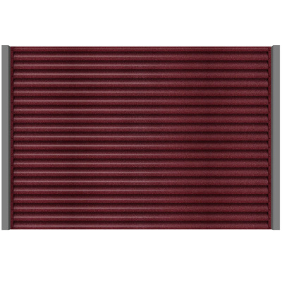 Секция забора жалюзи из ламелей еврожалюзи RAL3005 Красное Вино Стальной Бархат с металлическими столбами анфас